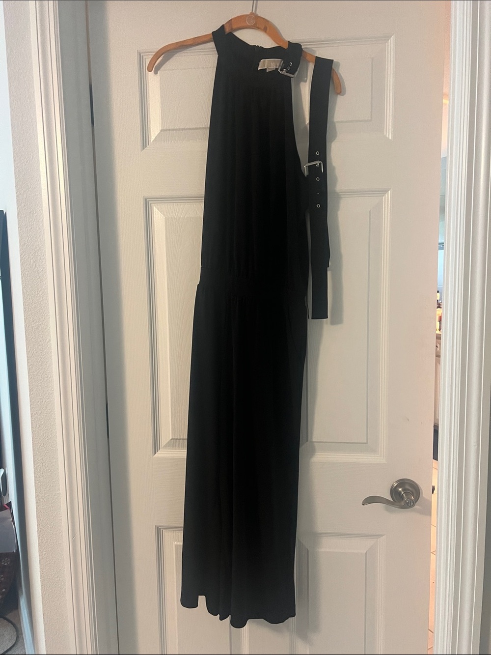 MICHAEL Michael Kors Black Halter Maxi Dress with Belt Detail